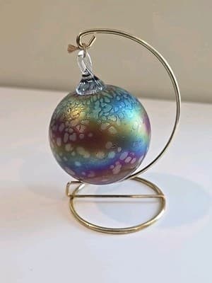 Glass Art Studio Hand Blown Gold Purples Ornament Nice Size 3" X 3 1/4" - Thumbnail 3