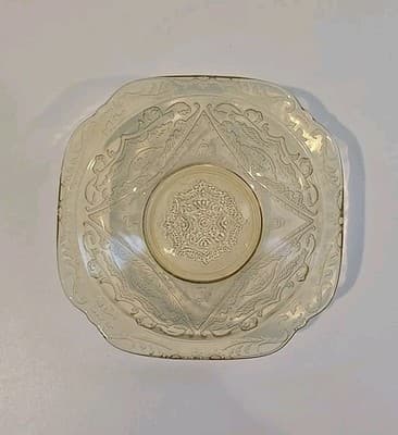 Vintage Federal Depression Glass Amber Yellow Square Madrid Dessert Bowl - Thumbnail 5