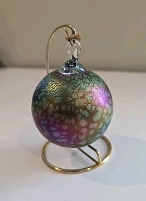 Glass Art Studio Hand Blown Gold Purples Ornament Nice Size 3" X 3 1/4" - Thumbnail 2