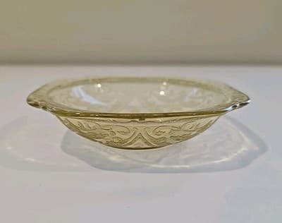 Vintage Federal Depression Glass Amber Yellow Square Madrid Dessert Bowl - Thumbnail 4