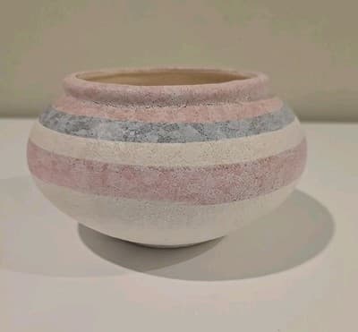 Vintage 90's Signed Desert Southwestern Pottery Large Vase Bowl Flower Pot - Thumbnail 5