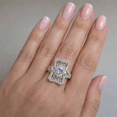 Victorian Art Deco 2.88CT Lab-Created Round Cut Diamonds Two-Tone Ring Sz 7