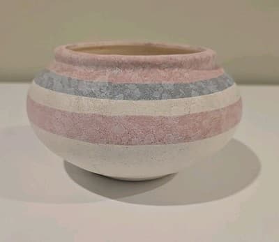 Vintage 90's Signed Desert Southwestern Pottery Large Vase Bowl Flower Pot - Thumbnail 4