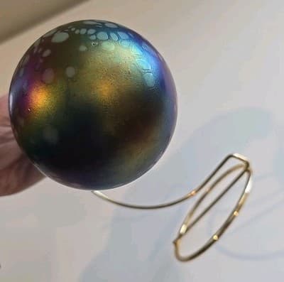 Glass Art Studio Hand Blown Gold Purples Ornament Nice Size 3" X 3 1/4" - Thumbnail 5