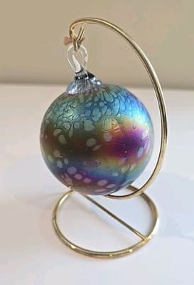 Glass Art Studio Hand Blown Gold Purples Ornament Nice Size 3" X 3 1/4" - Thumbnail 4