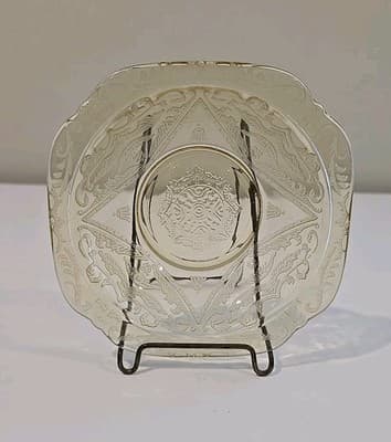 Vintage Federal Depression Glass Amber Yellow Square Madrid Dessert Bowl - Thumbnail 2