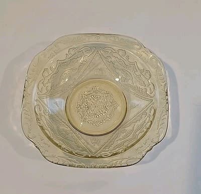 Vintage Federal Depression Glass Amber Yellow Square Madrid Dessert Bowl - Thumbnail 3