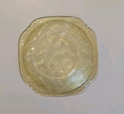 Vintage Federal Depression Glass Amber Yellow Square Madrid Dessert Bowl - Thumbnail 6