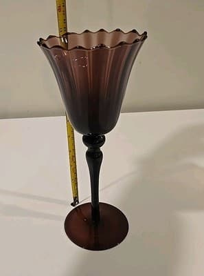 Amethyst Candle Holder Vase Circleware Handblown Art Glass 11" - Thumbnail 2