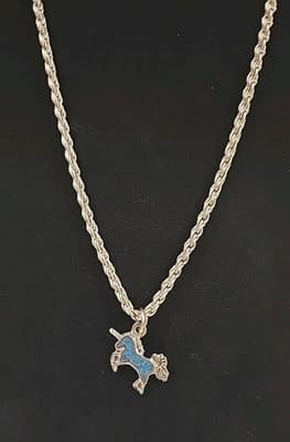 Vintage Mystical Unicorn 3D Pendant Charm Jewelry Silver Tone Blue Stone