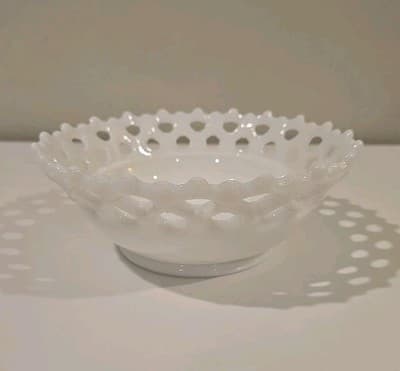 Vintage Westmoreland Milk Glass Bowl Doric White Lace Edge Bowl 9"