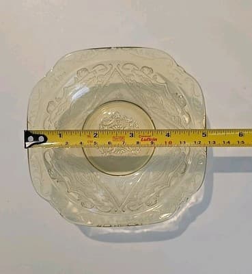 Vintage Federal Depression Glass Amber Yellow Square Madrid Dessert Bowl - Thumbnail 8