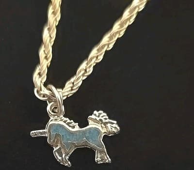 Vintage Mystical Unicorn 3D Pendant Charm Jewelry Silver Tone Blue Stone - Thumbnail 3