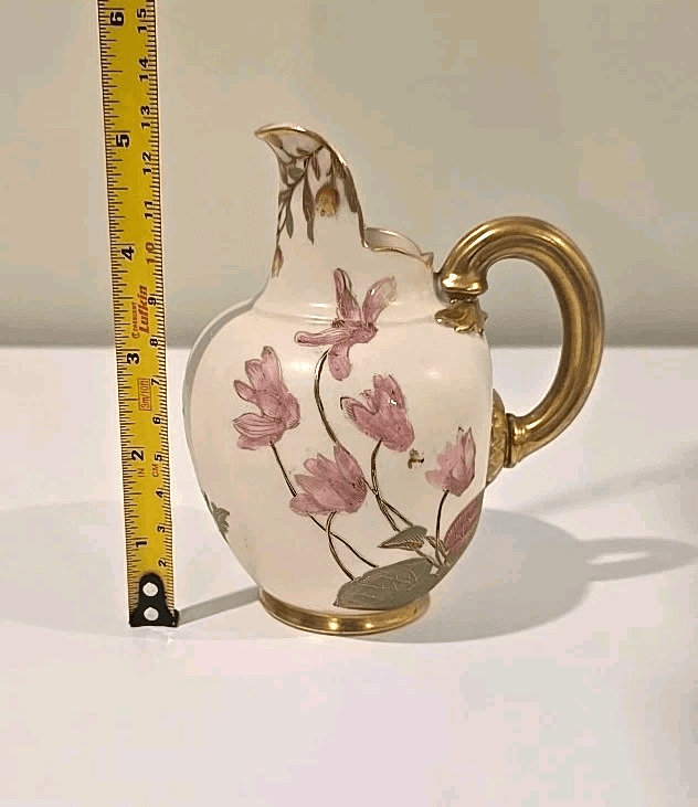Royal Worcester Floral Flat Back Jug Pitcher Blush Ivory Gold c1880 1094 - Thumbnail 2