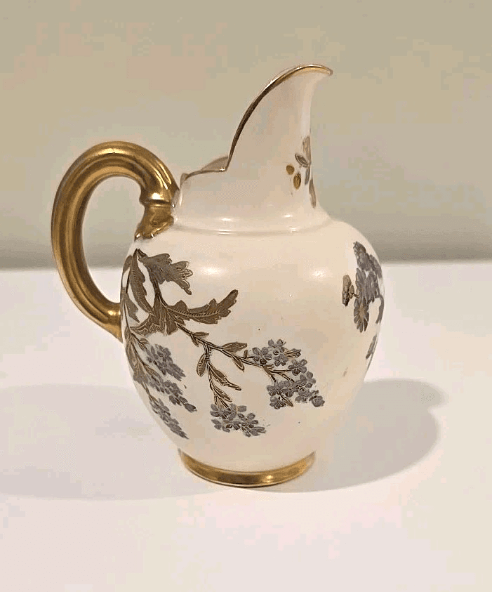 Royal Worcester Floral Flat Back Jug Pitcher Blush Ivory Gold c1880 1094 - Thumbnail 4