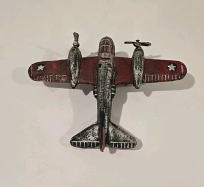 Vintage WWII Art Deco Cast Iron Twin Propellers Model Bomber Aircraft RARE - Thumbnail 8