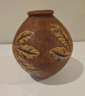 Vase Leaves Hand Crafted Pottery Ceramic 9 inches tall - Thumbnail 5
