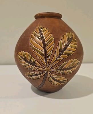 Vase Leaves Hand Crafted Pottery Ceramic 9 inches tall