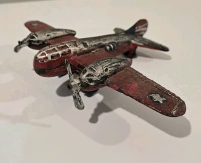 Vintage WWII Art Deco Cast Iron Twin Propellers Model Bomber Aircraft RARE