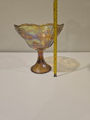 Indiana Carnival Glass Pedestal Bowl Marigold Harvest Grape Compote Vintage - Thumbnail 3