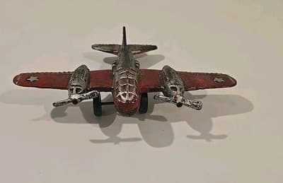 Vintage WWII Art Deco Cast Iron Twin Propellers Model Bomber Aircraft RARE - Thumbnail 2