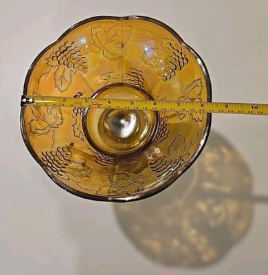 Indiana Carnival Glass Pedestal Bowl Marigold Harvest Grape Compote Vintage - Thumbnail 4
