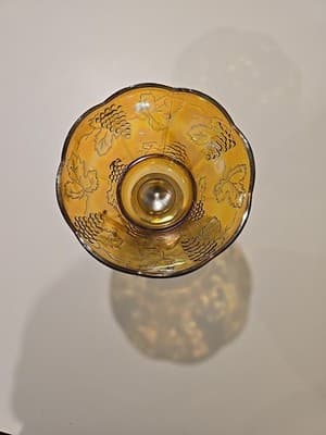 Indiana Carnival Glass Pedestal Bowl Marigold Harvest Grape Compote Vintage - Thumbnail 5