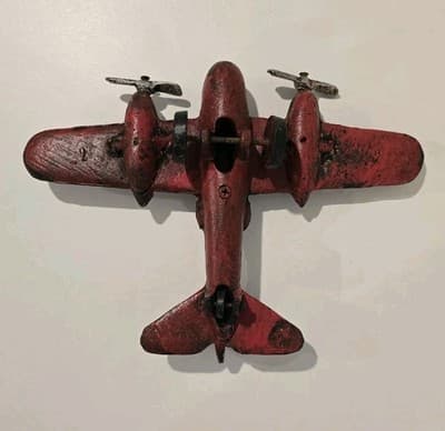 Vintage WWII Art Deco Cast Iron Twin Propellers Model Bomber Aircraft RARE - Thumbnail 11