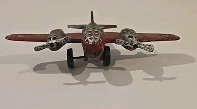 Vintage WWII Art Deco Cast Iron Twin Propellers Model Bomber Aircraft RARE - Thumbnail 3