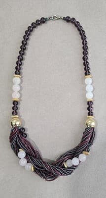 Vintage Purple Amethyst Beads With Gold Accents Necklace