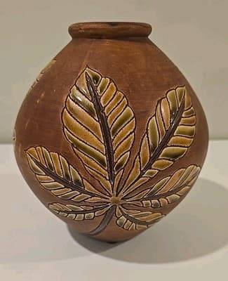 Vase Leaves Hand Crafted Pottery Ceramic 9 inches tall - Thumbnail 8