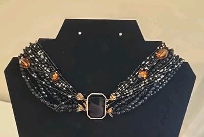 Vintage Elegant Gothic Black Seed Beads Necklace - Thumbnail 5