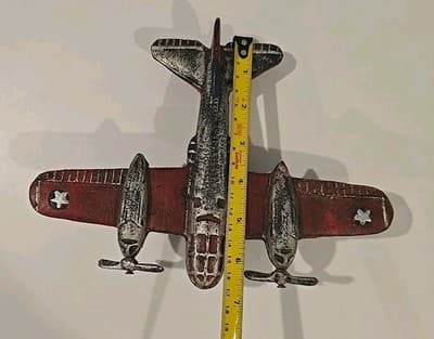 Vintage WWII Art Deco Cast Iron Twin Propellers Model Bomber Aircraft RARE - Thumbnail 4