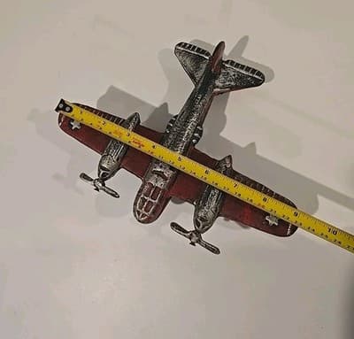 Vintage WWII Art Deco Cast Iron Twin Propellers Model Bomber Aircraft RARE - Thumbnail 5