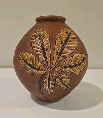 Vase Leaves Hand Crafted Pottery Ceramic 9 inches tall - Thumbnail 2
