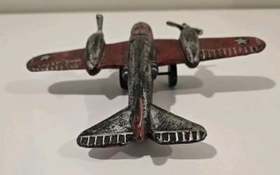 Vintage WWII Art Deco Cast Iron Twin Propellers Model Bomber Aircraft RARE - Thumbnail 9