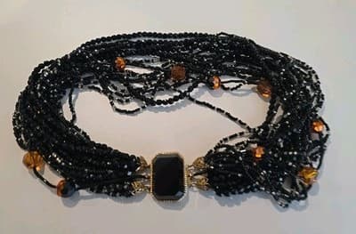 Vintage Elegant Gothic Black Seed Beads Necklace - Thumbnail 7