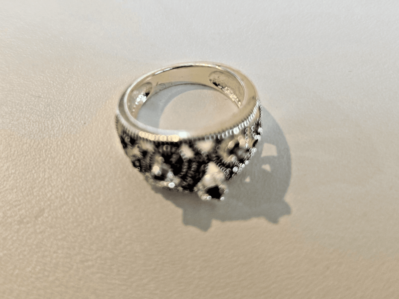 Silver Tone Marcasite with Three Stones Ring Sz 6.5 - Thumbnail 7