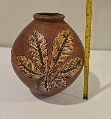 Vase Leaves Hand Crafted Pottery Ceramic 9 inches tall - Thumbnail 3