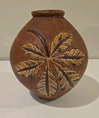 Vase Leaves Hand Crafted Pottery Ceramic 9 inches tall - Thumbnail 6