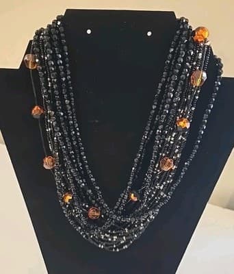 Vintage Elegant Gothic Black Seed Beads Necklace - Thumbnail 2