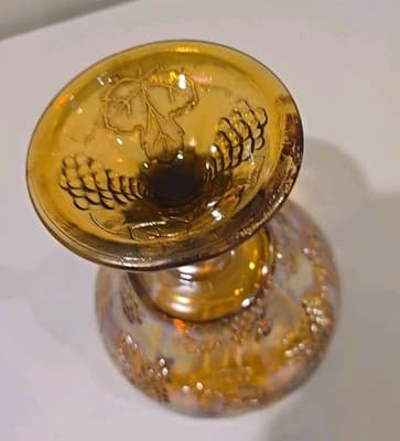 Indiana Carnival Glass Pedestal Bowl Marigold Harvest Grape Compote Vintage - Thumbnail 12