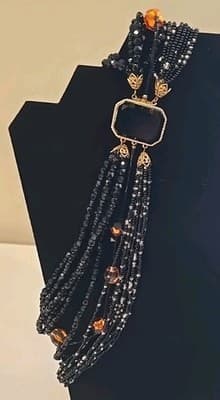 Vintage Elegant Gothic Black Seed Beads Necklace - Thumbnail 4