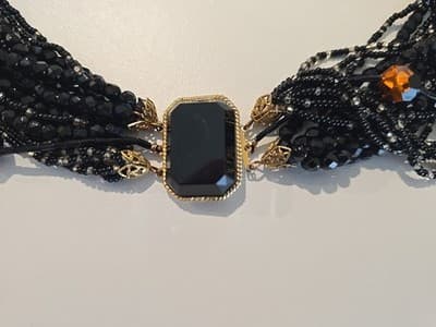 Vintage Elegant Gothic Black Seed Beads Necklace - Thumbnail 8