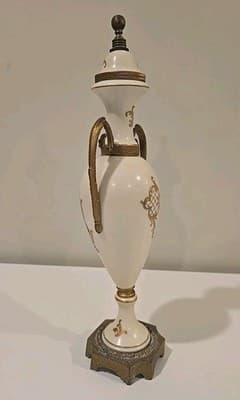 19C Sevres Style Porcelain Gilt Metal Mounted Mantle Urn w/ Courting Couple - Thumbnail 3