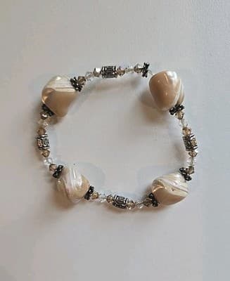 Vintage River Mop Shell Bracelet Elastic Stretch - Thumbnail 2