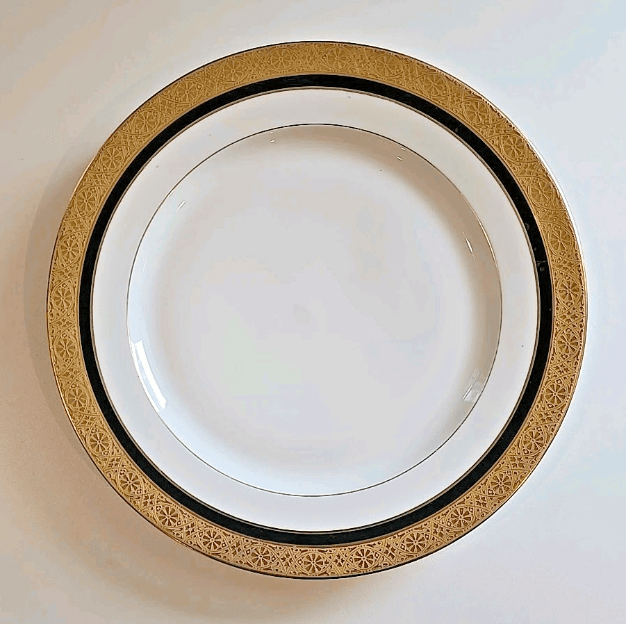 T&V Limoges Black & Gold Encrusted Dinner Plate 10.5"