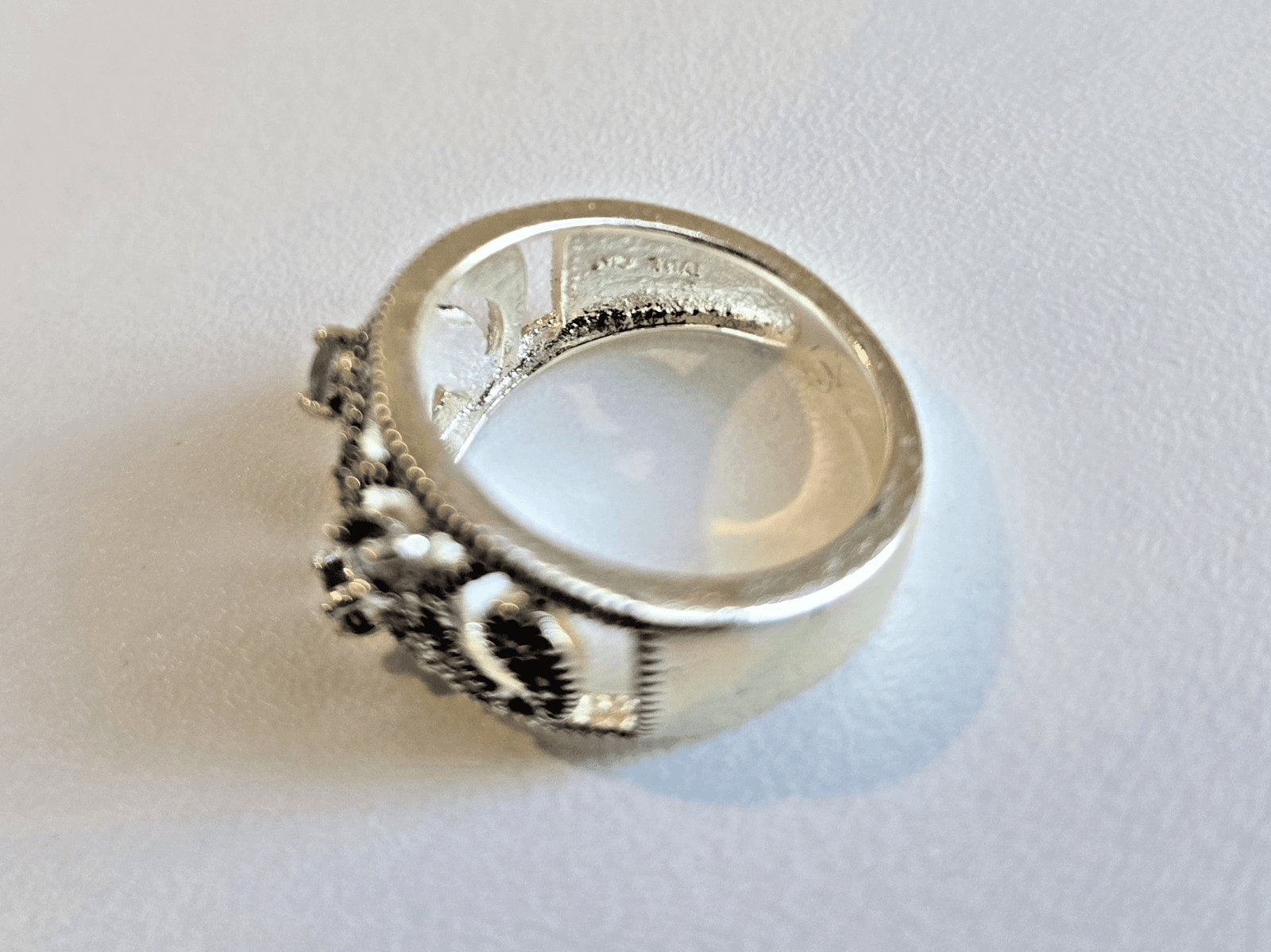 Silver Tone Marcasite with Three Stones Ring Sz 6.5 - Thumbnail 6