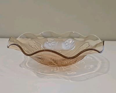VTG Jeannette Iris Herringbone Iridescent Flora Gold Large Glass Fruit Bowl