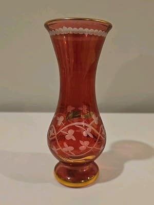 Vintage Royal Limited Red Art Glass Vase Egyptian Hand Cut Crystal